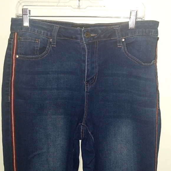 Earl - Women's Skinny Ankle Blue Jeans with Red Stripe - Size 14 - Picture 2 of 7